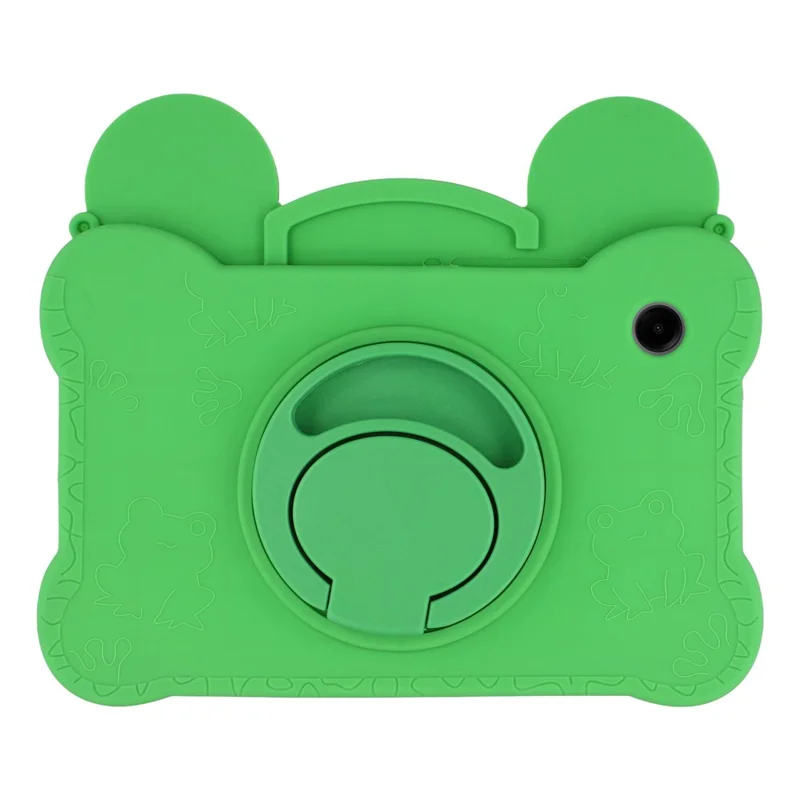 For Samsung Galaxy Tab A11 / Tab A9 Case Rotating Kickstand Cute Frog Design Silicone Tablet Cover with Lanyard
