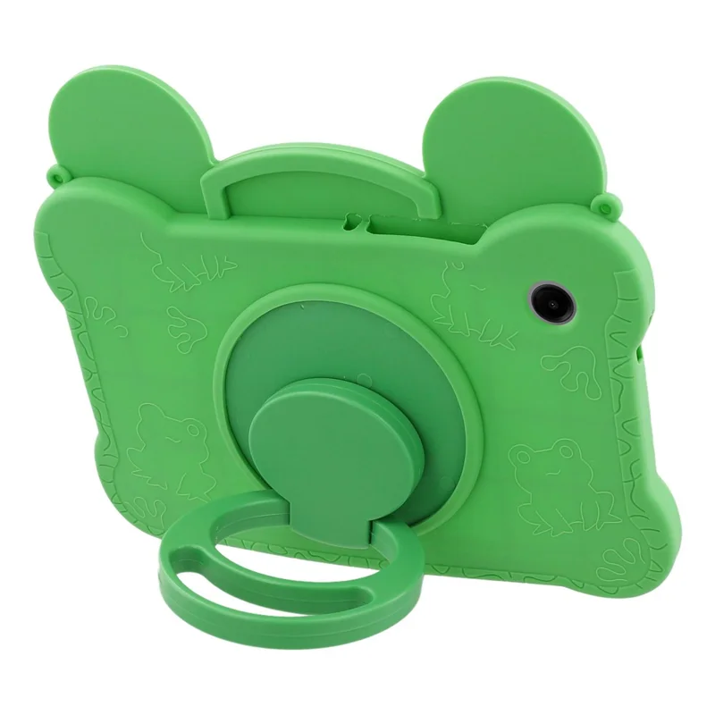 For Samsung Galaxy Tab A11 / Tab A9 Case Rotating Kickstand Cute Frog Design Silicone Tablet Cover with Lanyard