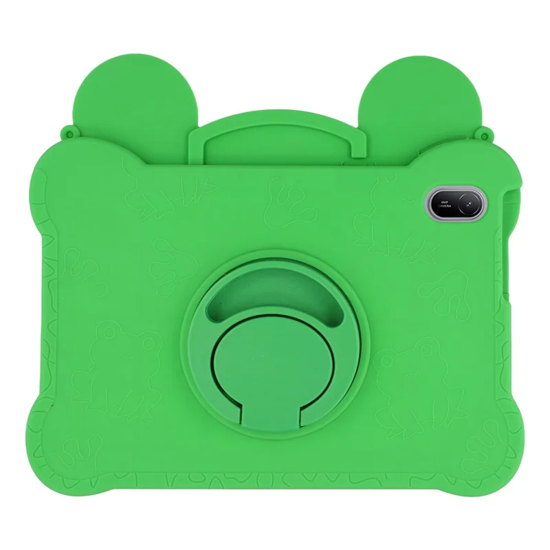 For Huawei MatePad SE 11 Case Rotating Kickstand Cute Frog Design Silicone Tablet Cover with Lanyard