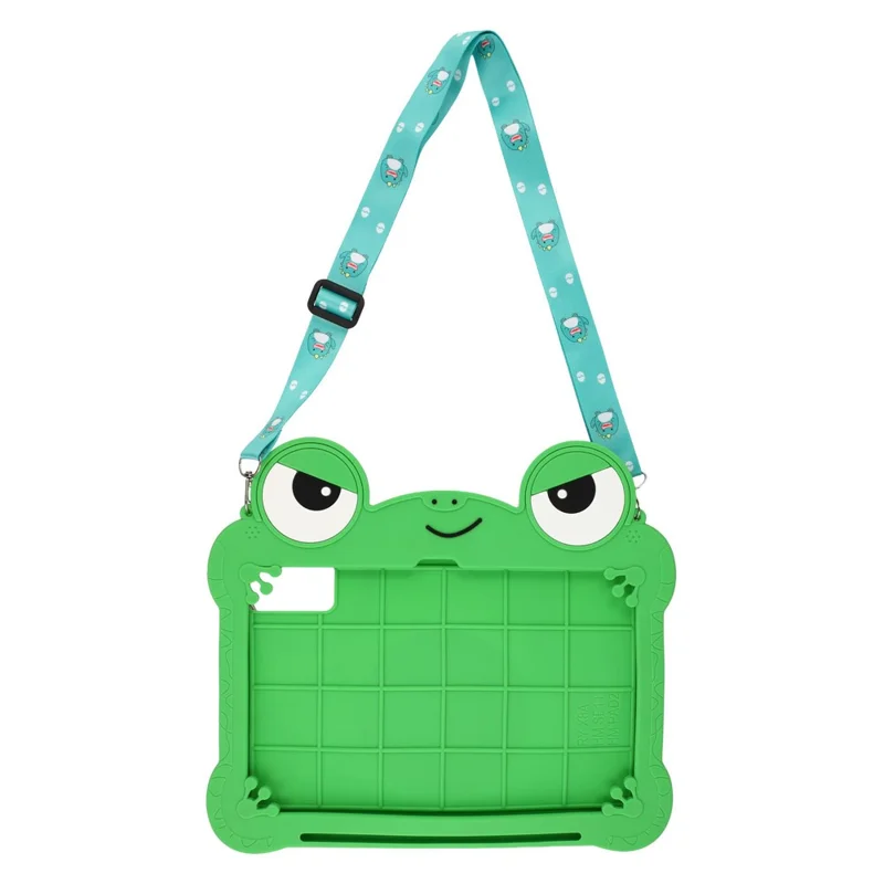 For Honor Pad X9 / X8a / X8b Case Rotating Kickstand Cute Frog Design Silicone Tablet Cover with Lanyard