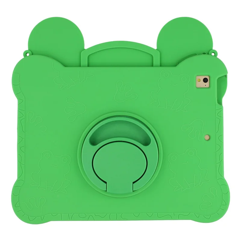 Tablet Case for iPad 9.7-inch (2018) / (2017) / Air 2 / Air (2013) , Rotating Kickstand Cute Frog Design Silicone Cover with Lanyard