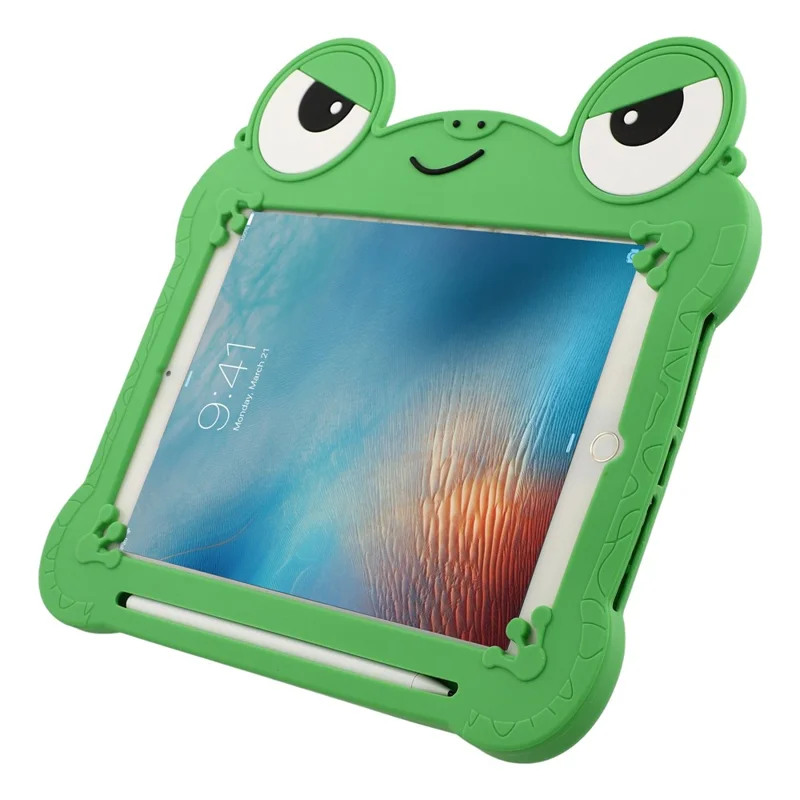 Tablet Case for iPad 9.7-inch (2018) / (2017) / Air 2 / Air (2013) , Rotating Kickstand Cute Frog Design Silicone Cover with Lanyard