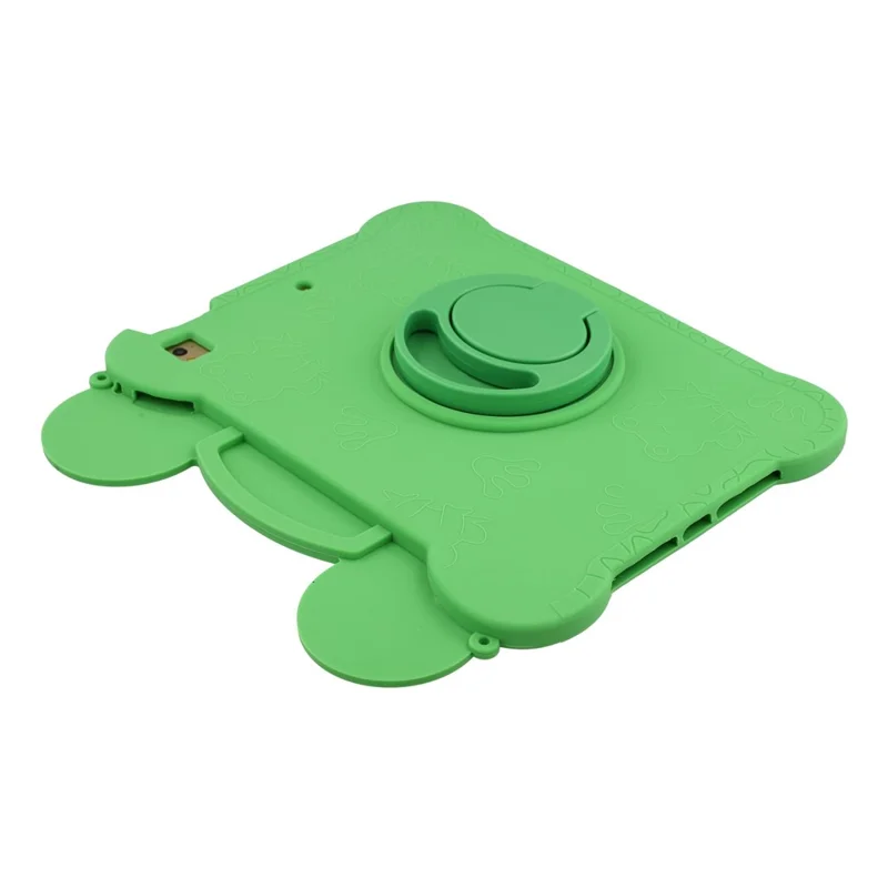 Tablet Case for iPad 9.7-inch (2018) / (2017) / Air 2 / Air (2013) , Rotating Kickstand Cute Frog Design Silicone Cover with Lanyard