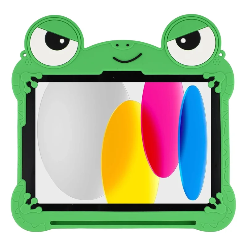 For iPad (2025) / iPad 10.9 (2022) Case Rotating Kickstand Cute Frog Design Silicone Tablet Cover with Lanyard