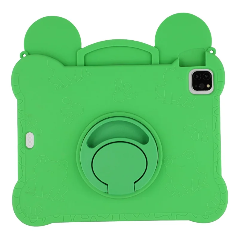 For iPad (2025) / iPad 10.9 (2022) Case Rotating Kickstand Cute Frog Design Silicone Tablet Cover with Lanyard