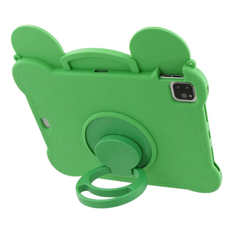 For iPad (2025) / iPad 10.9 (2022) Case Rotating Kickstand Cute Frog Design Silicone Tablet Cover with Lanyard