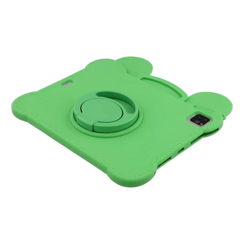 For iPad (2025) / iPad 10.9 (2022) Case Rotating Kickstand Cute Frog Design Silicone Tablet Cover with Lanyard