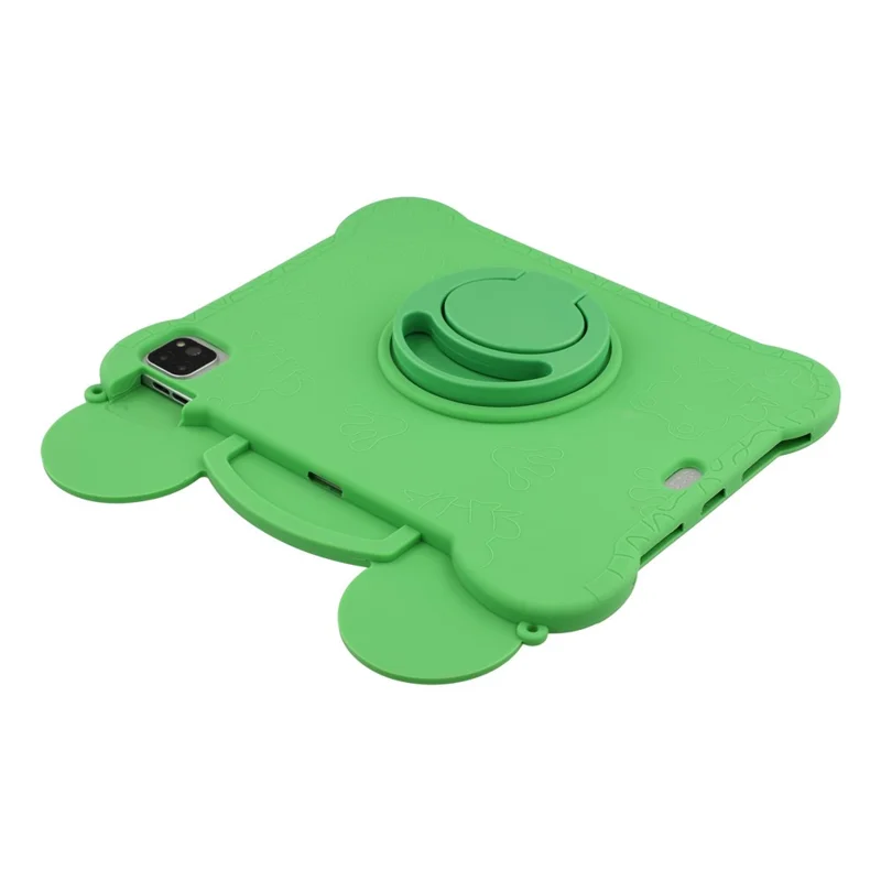 For iPad (2025) / iPad 10.9 (2022) Case Rotating Kickstand Cute Frog Design Silicone Tablet Cover with Lanyard