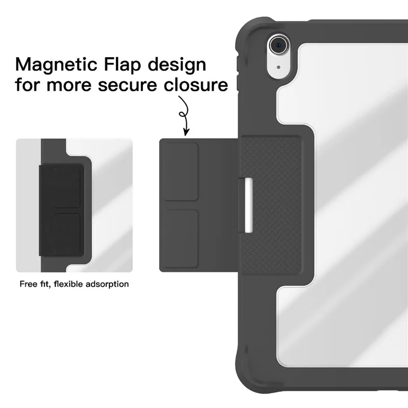 MUTURAL for iPad (2025) / iPad 10.9 (2022) Case with Pen Slot Stand Leather + PC + TPU Shockproof Tablet Cover - Black