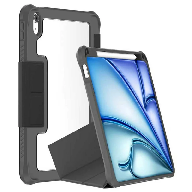 MUTURAL for iPad (2025) / iPad 10.9 (2022) Case with Pen Slot Stand Leather + PC + TPU Shockproof Tablet Cover - Black
