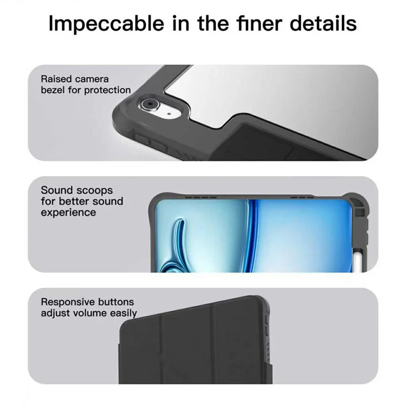MUTURAL for iPad (2025) / iPad 10.9 (2022) Case with Pen Slot Stand Leather + PC + TPU Shockproof Tablet Cover - Black