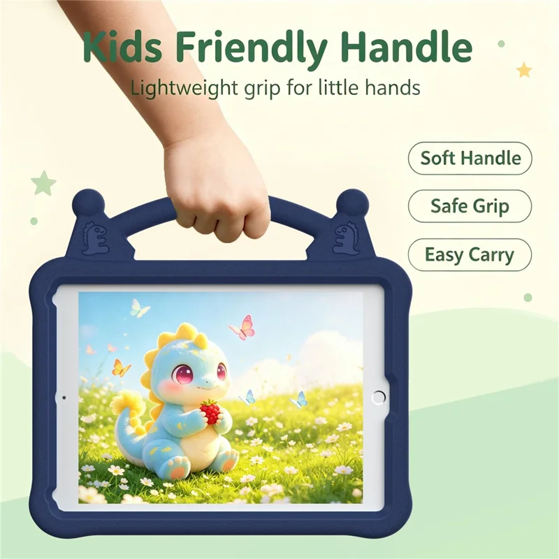 Capa Tablet EVA de Desenhos Animados para iPad 9,7 polegadas (2018) / (2017) / (2016) / Air 2 / Air (2013), Capa Resistente a Choques com Suporte e Alça Adequada para Crianças - Azul Marinho