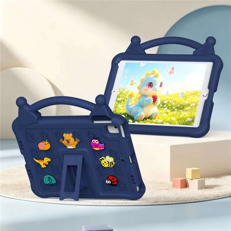 Capa Tablet EVA de Desenhos Animados para iPad 9,7 polegadas (2018) / (2017) / (2016) / Air 2 / Air (2013), Capa Resistente a Choques com Suporte e Alça Adequada para Crianças - Azul Marinho