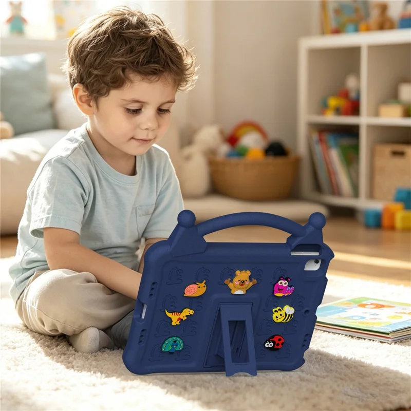 Capa Tablet EVA de Desenhos Animados para iPad 9,7 polegadas (2018) / (2017) / (2016) / Air 2 / Air (2013), Capa Resistente a Choques com Suporte e Alça Adequada para Crianças - Azul Marinho