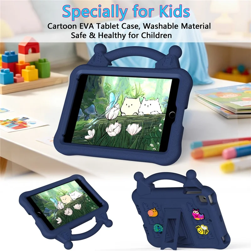 Tegneserie EVA-tabletbeskyttelse til iPad mini (2019) 7,9 tommer / mini 4 / mini 3 / Mini 2 / Mini, støjsikker beskyttelse med støtte og børnevenlig håndtag - Marineblå