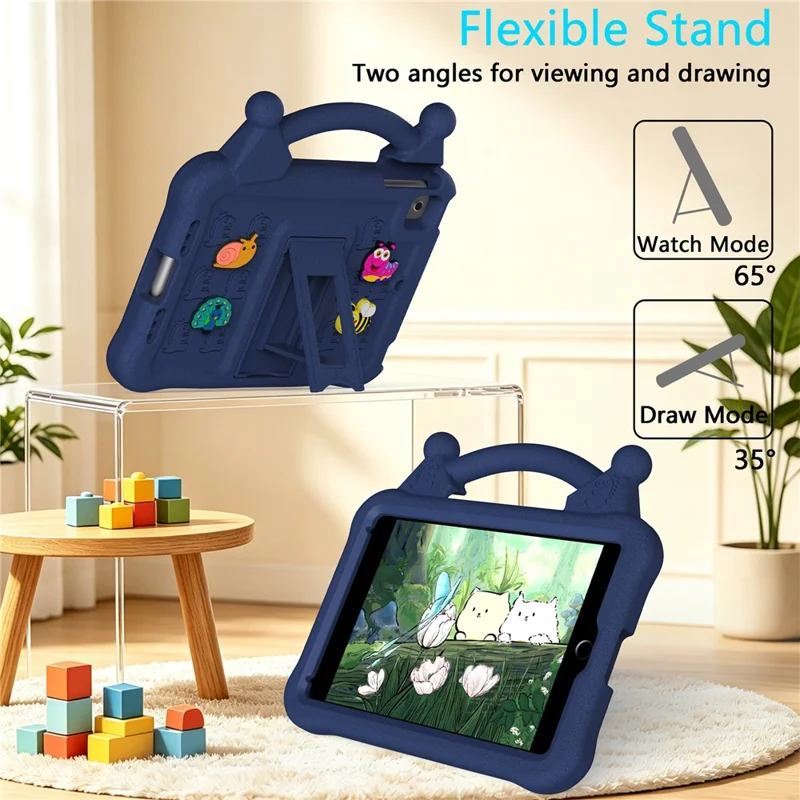 Tegneserie EVA-tabletbeskyttelse til iPad mini (2019) 7,9 tommer / mini 4 / mini 3 / Mini 2 / Mini, støjsikker beskyttelse med støtte og børnevenlig håndtag - Marineblå