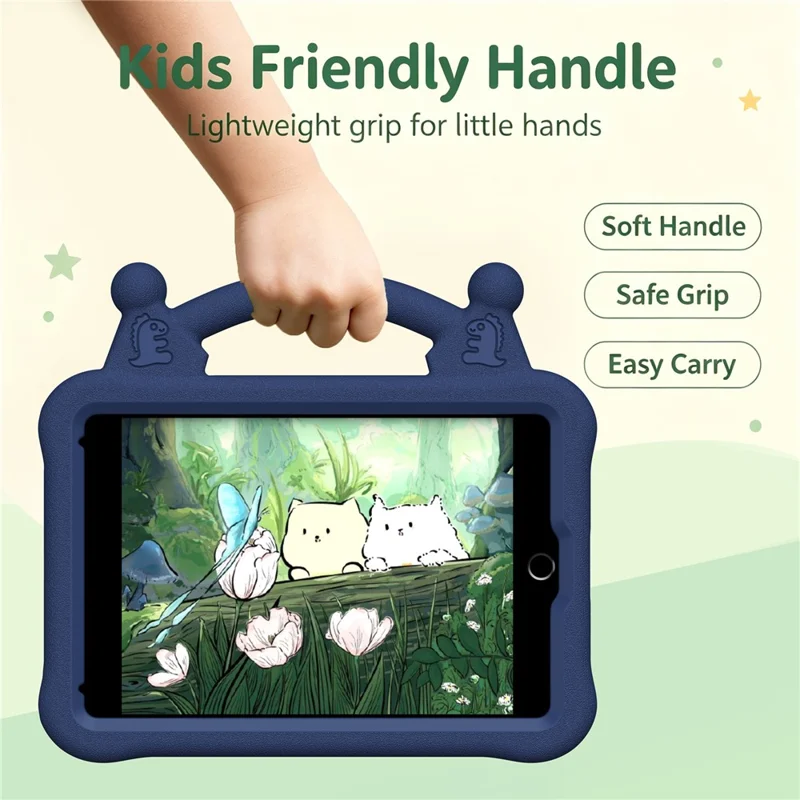Tegneserie EVA-tabletbeskyttelse til iPad mini (2019) 7,9 tommer / mini 4 / mini 3 / Mini 2 / Mini, støjsikker beskyttelse med støtte og børnevenlig håndtag - Marineblå