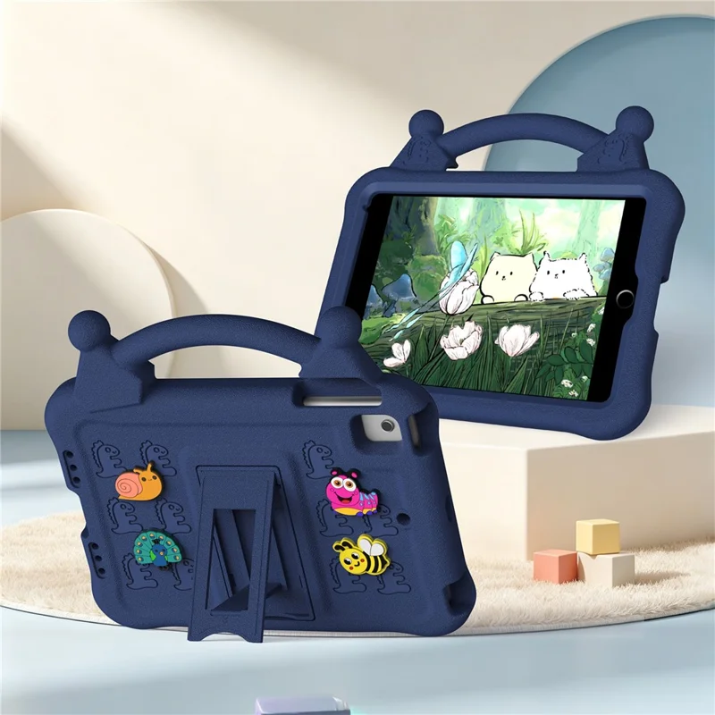 Tegneserie EVA-tabletbeskyttelse til iPad mini (2019) 7,9 tommer / mini 4 / mini 3 / Mini 2 / Mini, støjsikker beskyttelse med støtte og børnevenlig håndtag - Marineblå