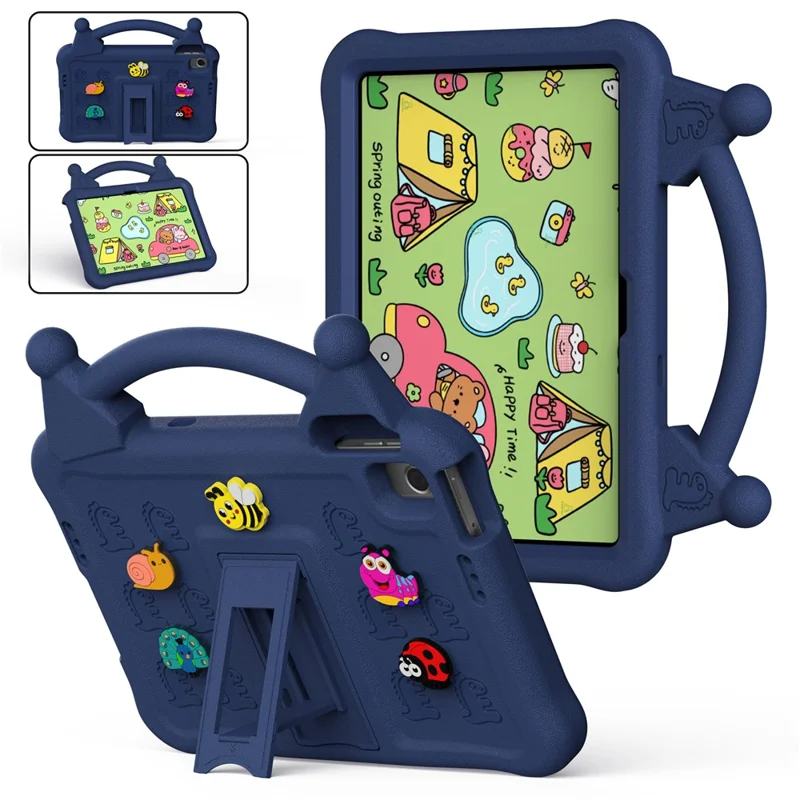 Funda de tableta EVA con dibujos animados para Xiaomi Redmi Pad 2 SE / Pad 2 9.7 / Poco Pad C1, funda resistente a impactos con soporte y asa infantil - Azul marino