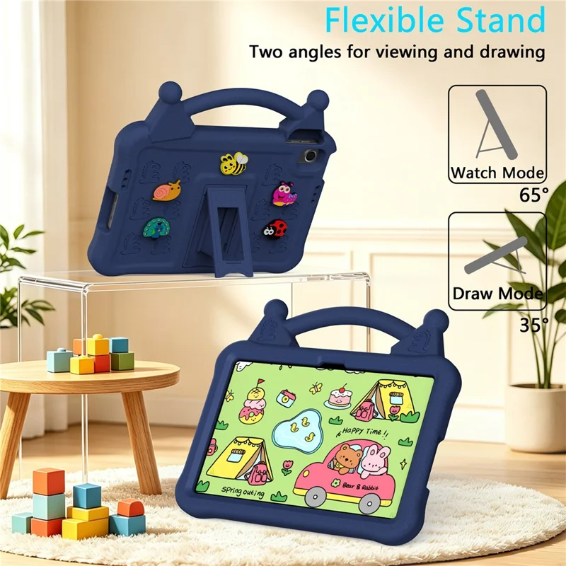 Funda de tableta EVA con dibujos animados para Xiaomi Redmi Pad 2 SE / Pad 2 9.7 / Poco Pad C1, funda resistente a impactos con soporte y asa infantil - Azul marino