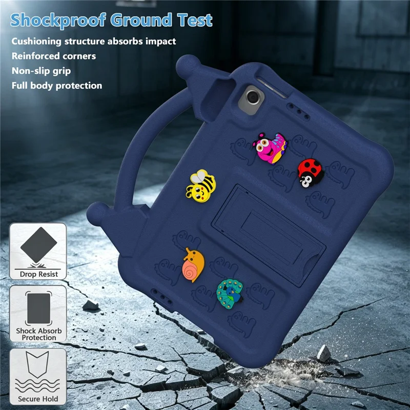 Funda de tableta EVA con dibujos animados para Xiaomi Redmi Pad 2 SE / Pad 2 9.7 / Poco Pad C1, funda resistente a impactos con soporte y asa infantil - Azul marino