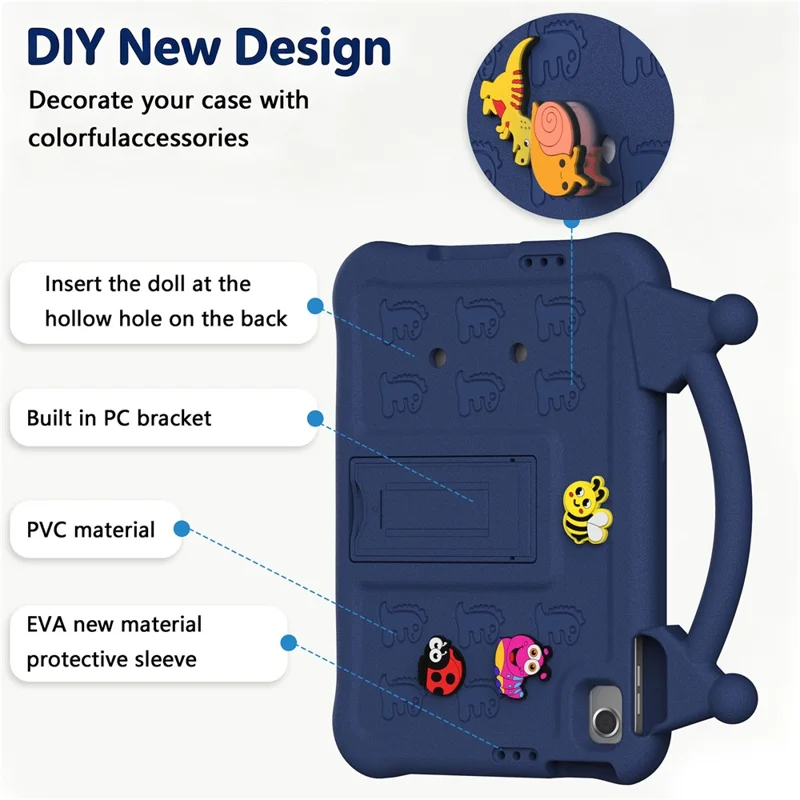 Funda de tableta EVA con dibujos animados para Xiaomi Redmi Pad 2 SE / Pad 2 9.7 / Poco Pad C1, funda resistente a impactos con soporte y asa infantil - Azul marino