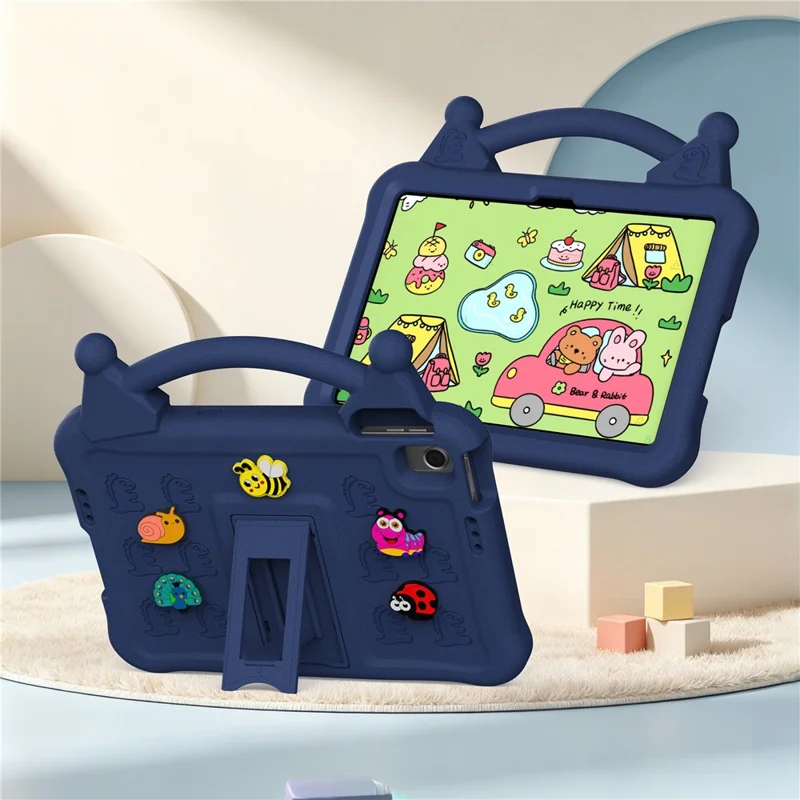 Funda de tableta EVA con dibujos animados para Xiaomi Redmi Pad 2 SE / Pad 2 9.7 / Poco Pad C1, funda resistente a impactos con soporte y asa infantil - Azul marino