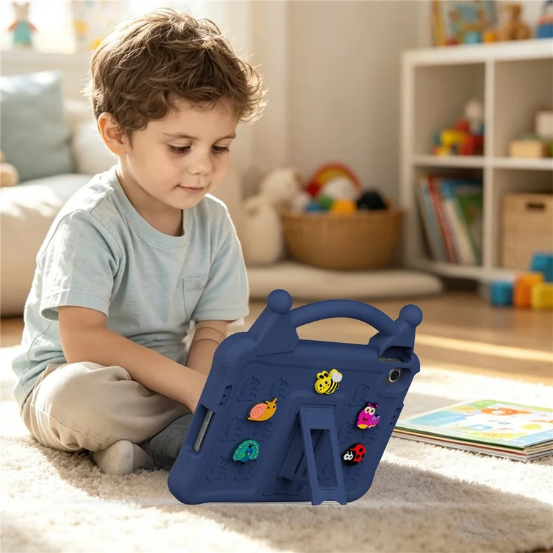 Funda de tableta EVA con dibujos animados para Xiaomi Redmi Pad 2 SE / Pad 2 9.7 / Poco Pad C1, funda resistente a impactos con soporte y asa infantil - Azul marino