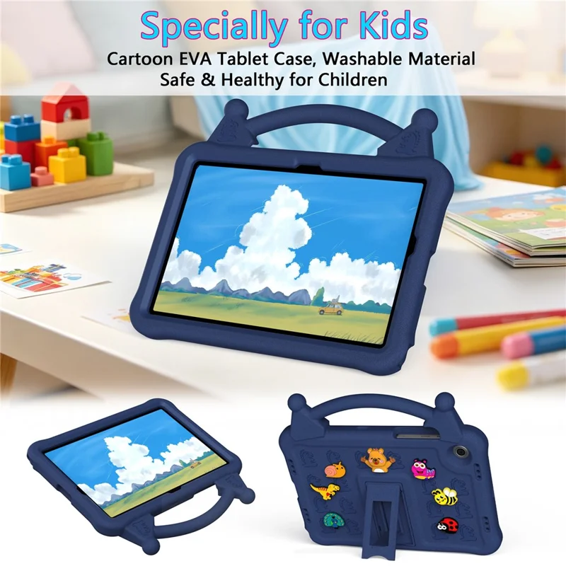 For Samsung Galaxy Tab A8 10.5 (2022) / (2021) Case Kickstand Kid-Friendly Shockproof Cartoon EVA Tablet Cover - Navy Blue