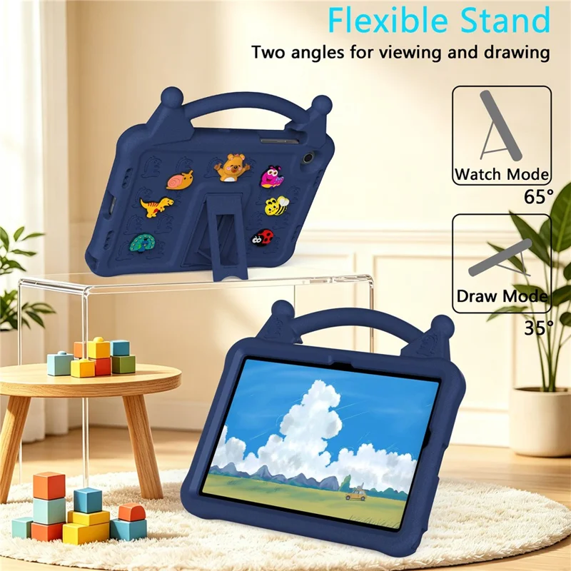 For Samsung Galaxy Tab A8 10.5 (2022) / (2021) Case Kickstand Kid-Friendly Shockproof Cartoon EVA Tablet Cover - Navy Blue