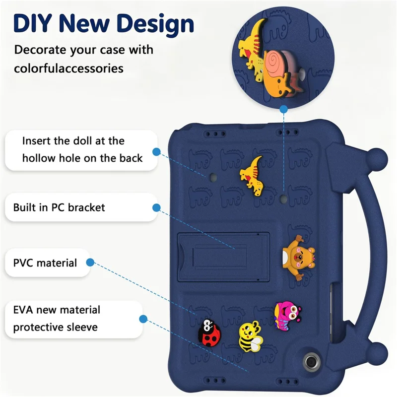 For Samsung Galaxy Tab A8 10.5 (2022) / (2021) Case Kickstand Kid-Friendly Shockproof Cartoon EVA Tablet Cover - Navy Blue