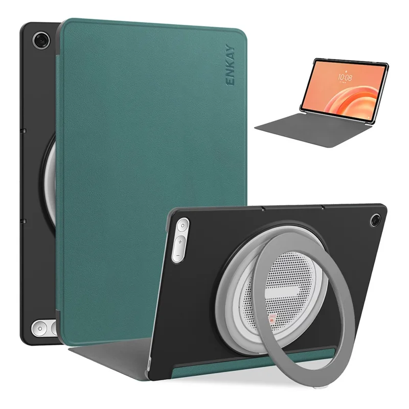 ENKAY HAT PRINCE for Lenovo Tab Plus Gen 2 Protective Case Leather + PC Shockproof Stand Tablet Cover - Blackish Green