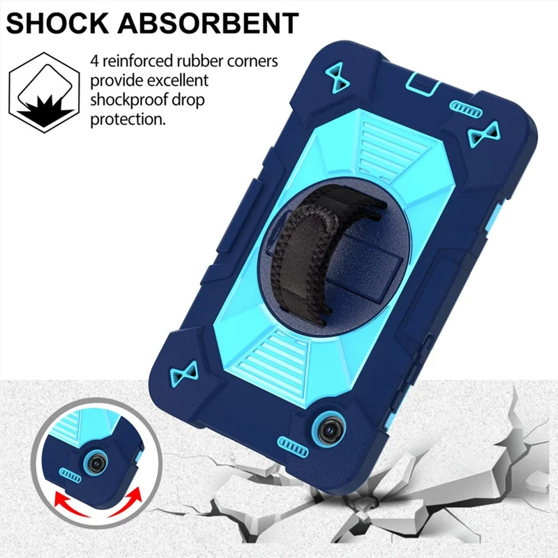 For Samsung Galaxy Tab A11 / Tab A9 Case Kickstand PC + Silicone Shockproof Cover with Hand Strap / Shoulder Strap - Navy Blue+Sky Blue