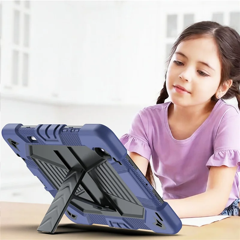 Cover per Samsung Galaxy Tab S11 con Supporto, Custodia Protettiva Antiurto in PC + Silicone - Blu Navy + Nero
