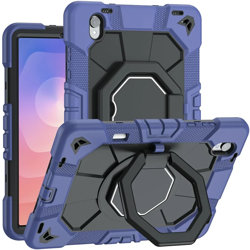 For Samsung Galaxy Tab S11 Case with Hand Grip Kickstand PC + Silicone Tablet Cover - Navy Blue+Black
