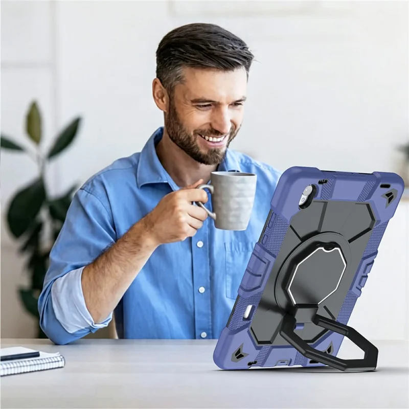 For Samsung Galaxy Tab S11 Case with Hand Grip Kickstand PC + Silicone Tablet Cover - Navy Blue+Black