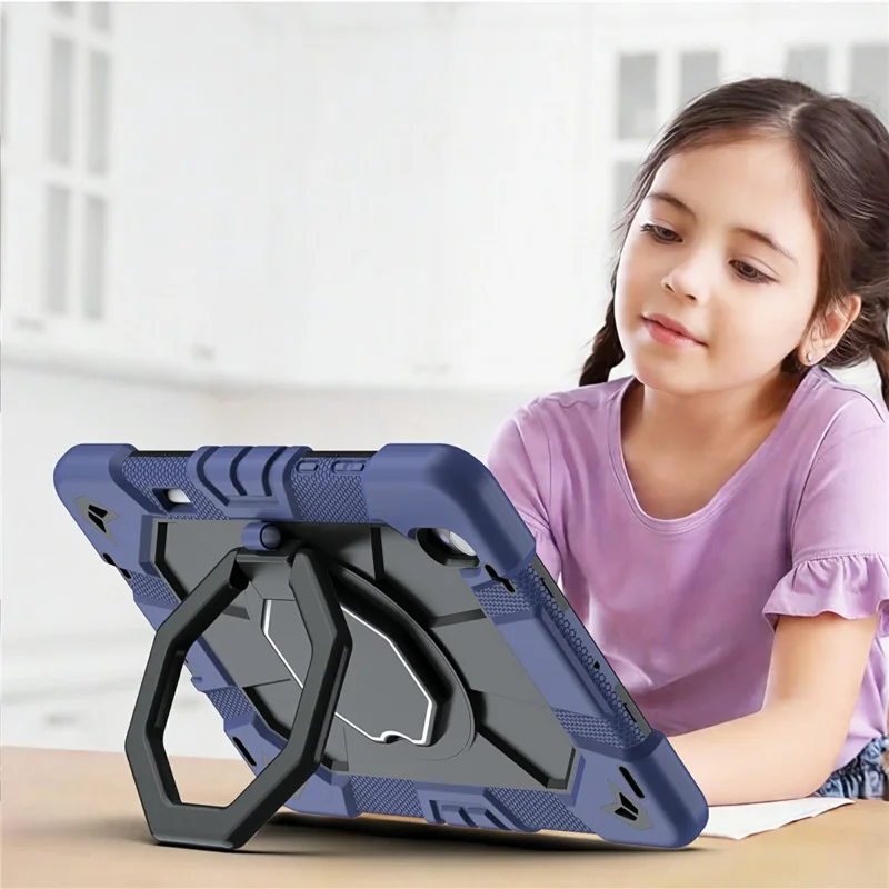 For Samsung Galaxy Tab S11 Case with Hand Grip Kickstand PC + Silicone Tablet Cover - Navy Blue+Black