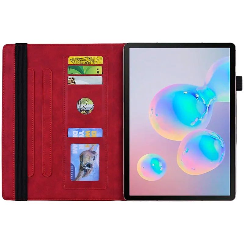 Voor Samsung Galaxy Tab S12+ Tablet Hoesje met Kaarthouders Leren Cover Bloemenpatroon - Rood