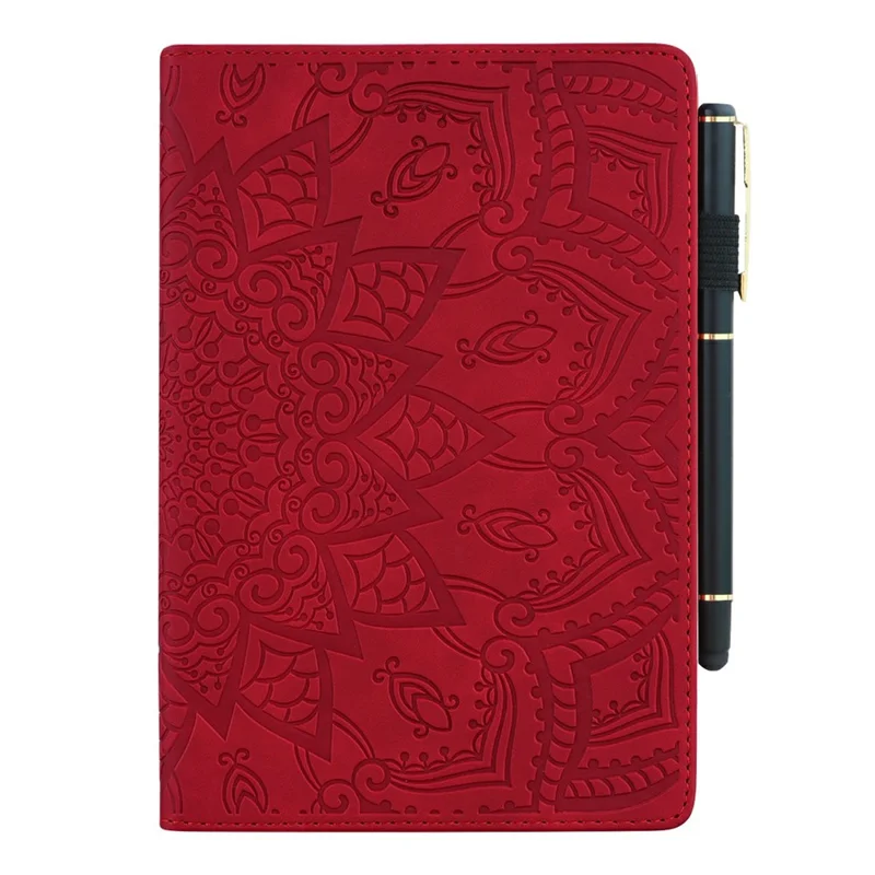 Voor Samsung Galaxy Tab S12+ Tablet Hoesje met Kaarthouders Leren Cover Bloemenpatroon - Rood
