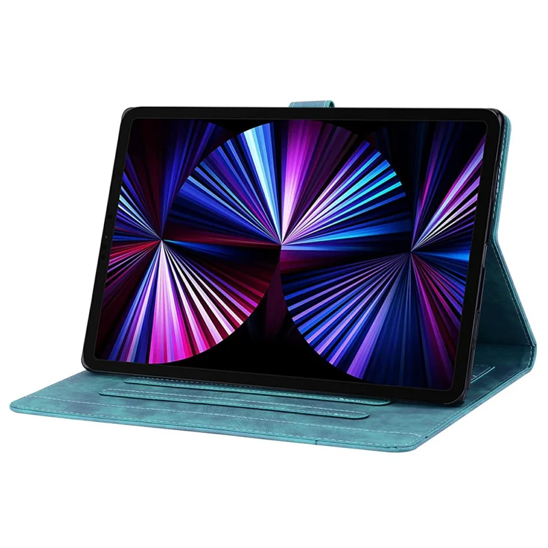 For Samsung Galaxy Tab S12+ Case Card Slots Leather Tablet Stand Folio Cover Flower Cat - Blue