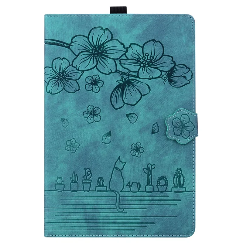 For Samsung Galaxy Tab S12+ Case Card Slots Leather Tablet Stand Folio Cover Flower Cat - Blue