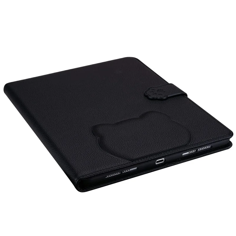 Zakelijke leren hoes met stand voor Samsung Galaxy Tab S12+ met houder voor stylus, 3D-kattekopdesign - Zwart