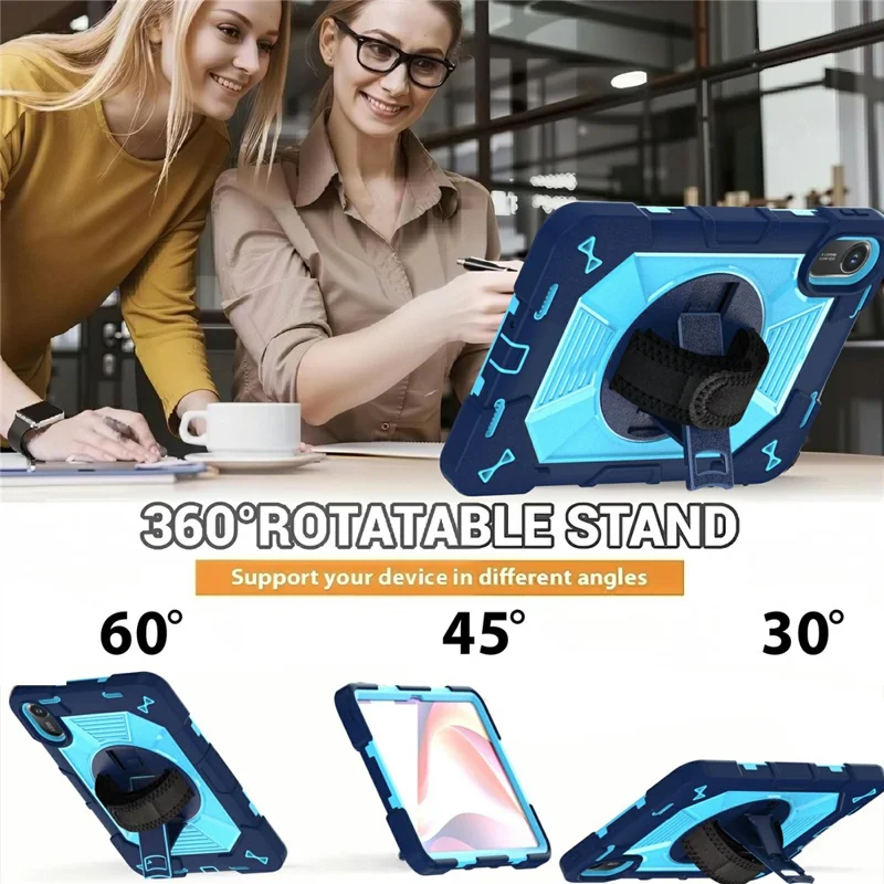 For Xiaomi Redmi Pad 2 11 Case Kickstand PC + Silicone Shockproof Cover with Hand Strap / Shoulder Strap - Navy Blue+Sky Blue