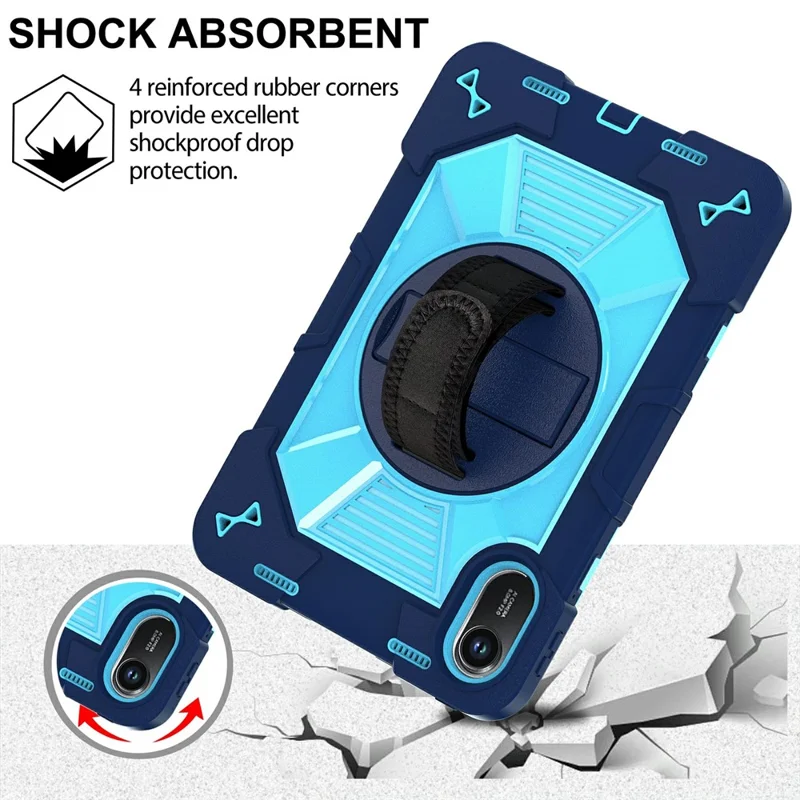 For Xiaomi Redmi Pad 2 11 Case Kickstand PC + Silicone Shockproof Cover with Hand Strap / Shoulder Strap - Navy Blue+Sky Blue