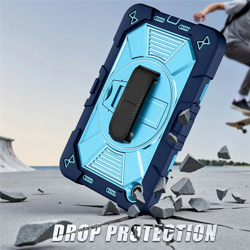 Tablet Case for Xiaomi Redmi Pad 2 SE / Pad 2 9.7 / Poco Pad C1 Kickstand PC + Silicone Shockproof Cover with Hand Strap / Shoulder Strap - Navy Blue+Sky Blue