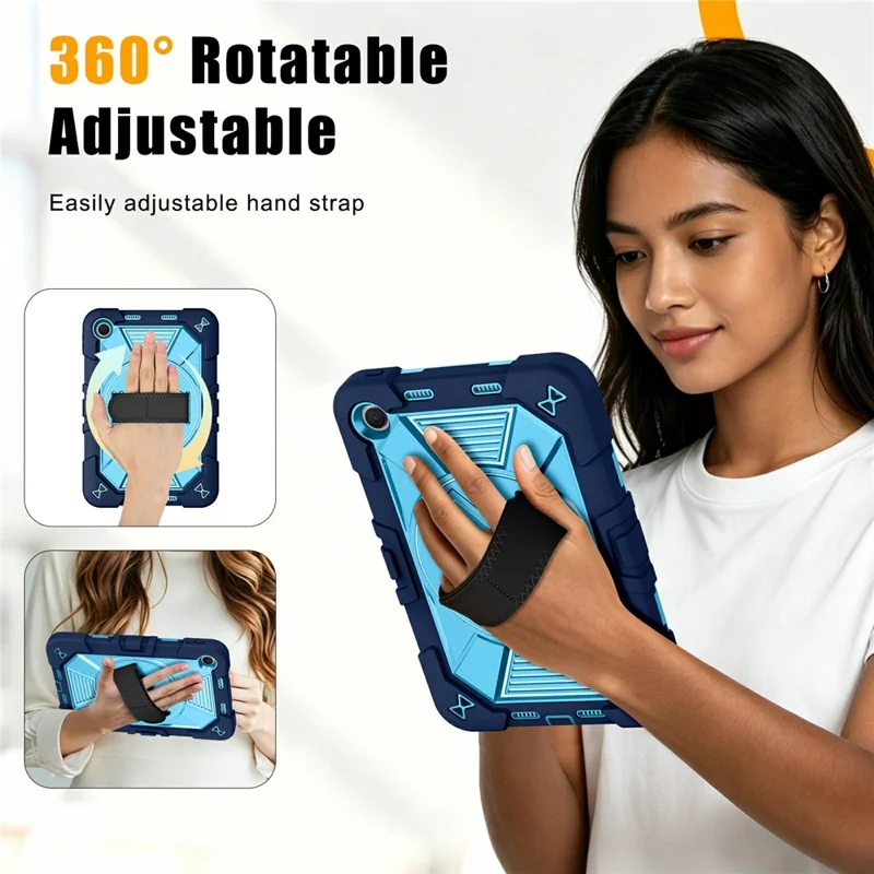 Tablet Case for Xiaomi Redmi Pad 2 SE / Pad 2 9.7 / Poco Pad C1 Kickstand PC + Silicone Shockproof Cover with Hand Strap / Shoulder Strap - Navy Blue+Sky Blue