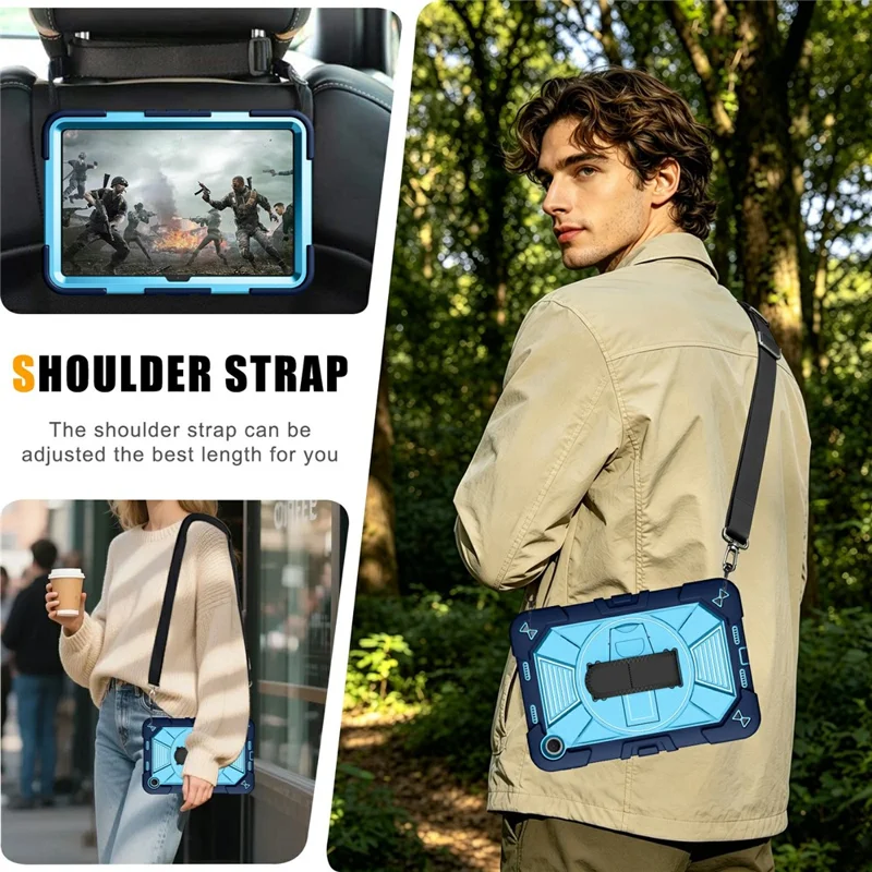 Tablet Case for Xiaomi Redmi Pad 2 SE / Pad 2 9.7 / Poco Pad C1 Kickstand PC + Silicone Shockproof Cover with Hand Strap / Shoulder Strap - Navy Blue+Sky Blue