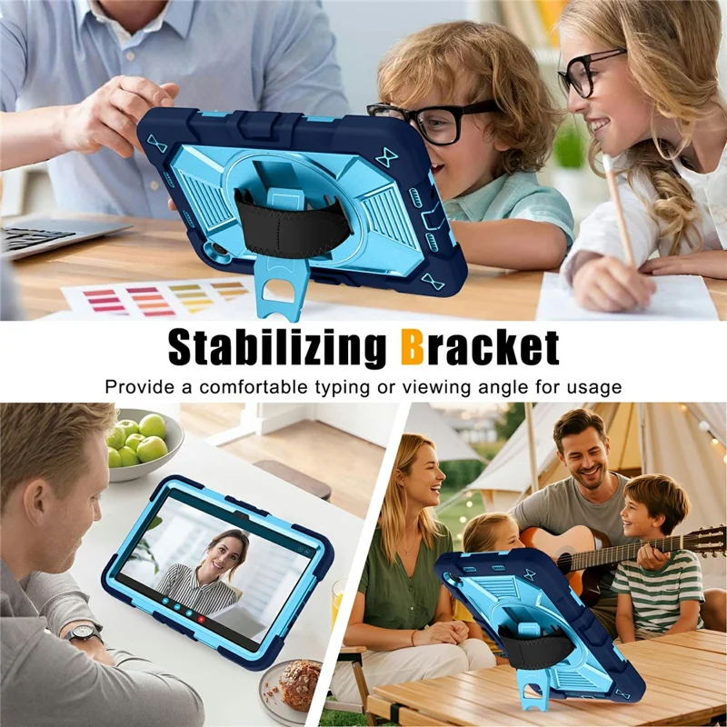 Tablet Case for Xiaomi Redmi Pad 2 SE / Pad 2 9.7 / Poco Pad C1 Kickstand PC + Silicone Shockproof Cover with Hand Strap / Shoulder Strap - Navy Blue+Sky Blue