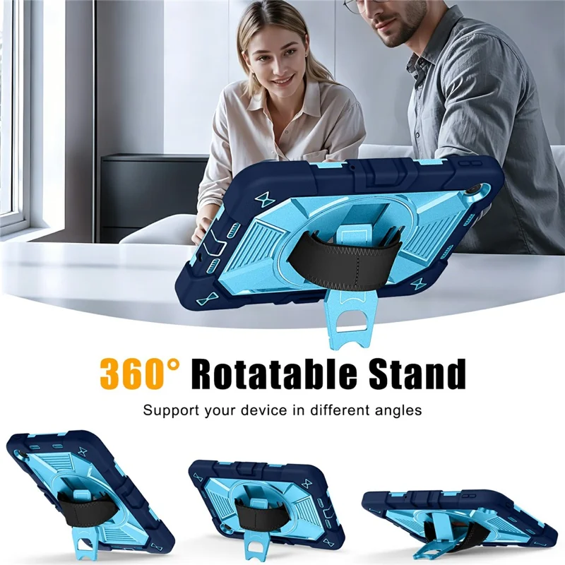 Tablet Case for Xiaomi Redmi Pad 2 SE / Pad 2 9.7 / Poco Pad C1 Kickstand PC + Silicone Shockproof Cover with Hand Strap / Shoulder Strap - Navy Blue+Sky Blue
