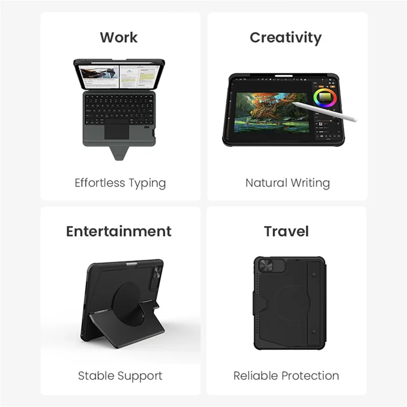 NILLKIN Bumper Combo Pro for iPad (2025) / iPad 10.9 (2022) Case with Detachable Bluetooth-Compatible Keyboard, 7-Color Backlit, Multi-Touch Trackpad - Black